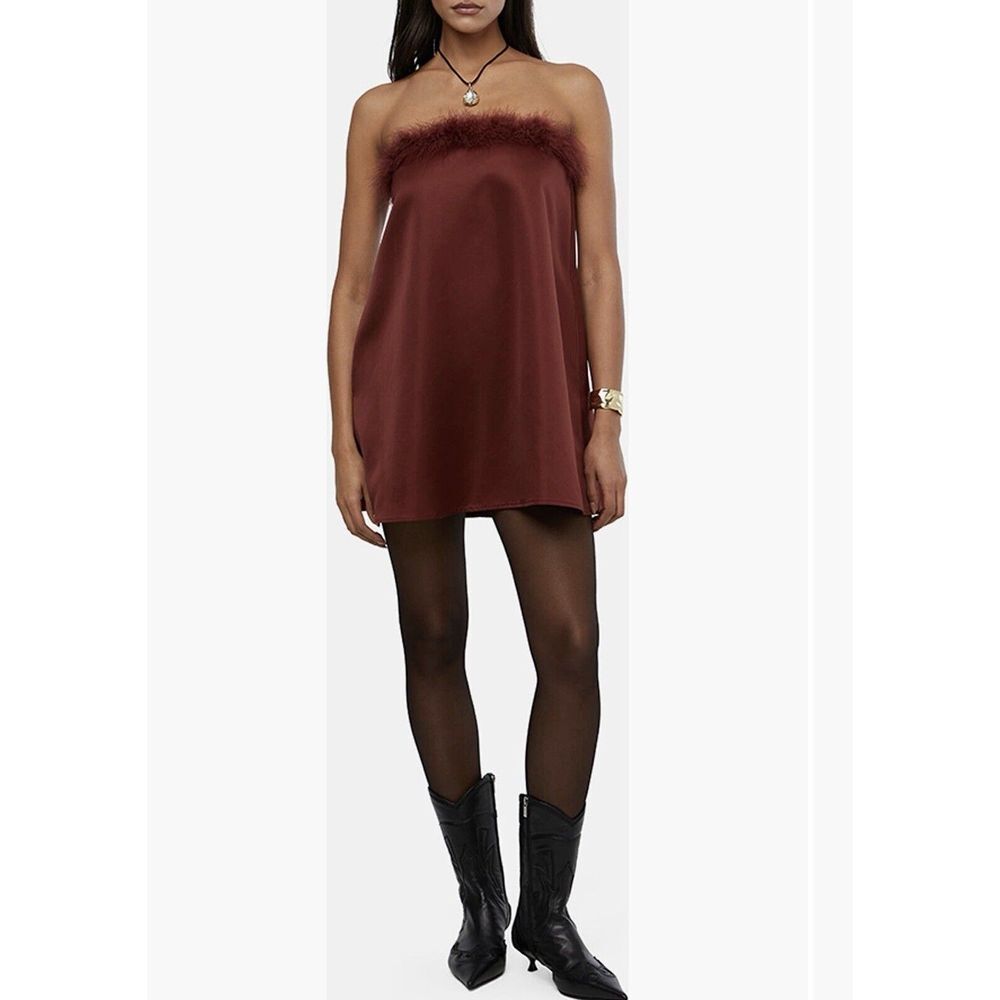 we wore what faux‎ fur strapless satin dress Size 6 - Picture 5 of 9